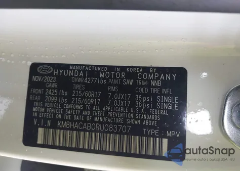 2024 Hyundai Kona Se z USA, uszkodzony, nr VIN KM8HACAB0RU083707